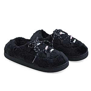 RAMPAGE Fur Black Teddy Bead Lace Up Slippers M