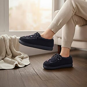 RAMPAGE Fur Black Teddy Bead Lace Up Slippers M