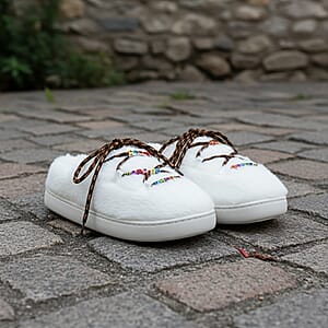 RAMPAGE Ivory Fur Teddy Bead Lace Up Slippers XL