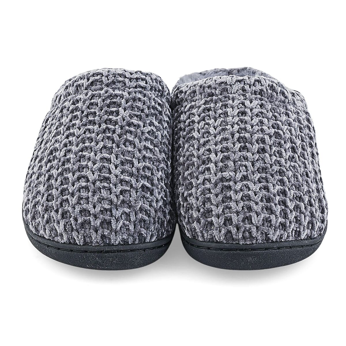 BANDOLINO Black Fur Lined Chenille House Slippers in Gifting Box - L image number 0