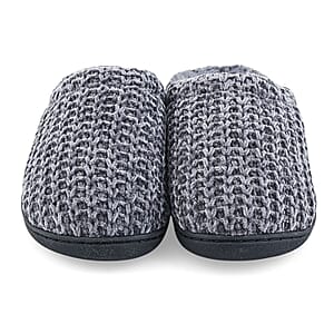 BANDOLINO Black Fur Lined Chenille House Slippers in Gifting Box - L