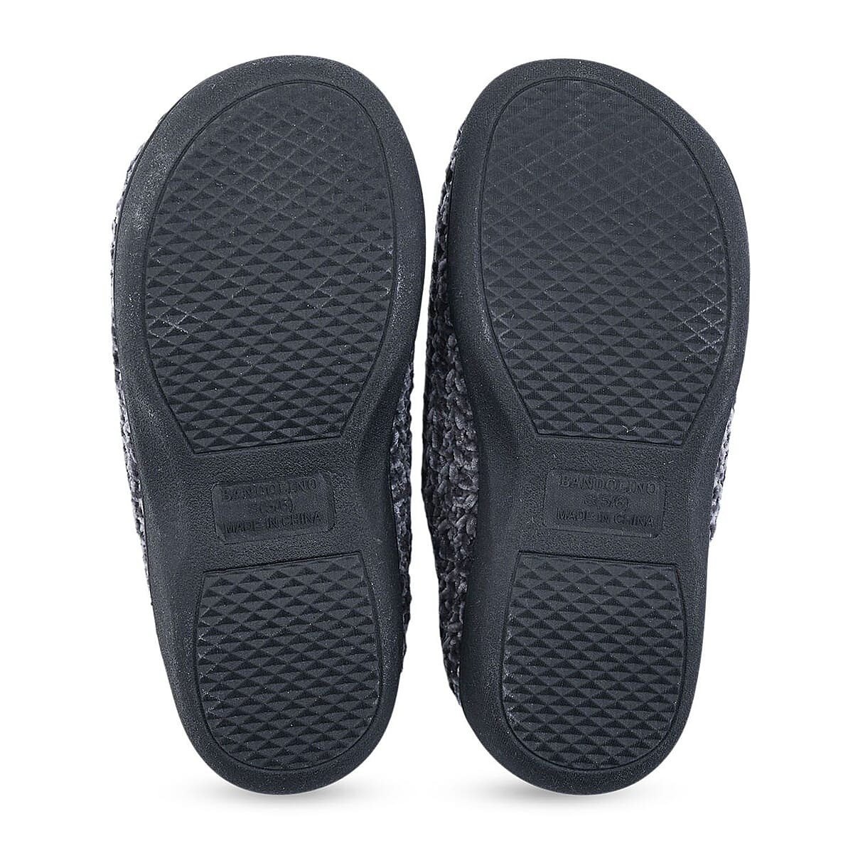 BANDOLINO Black Fur Lined Chenille House Slippers in Gifting Box - L image number 4