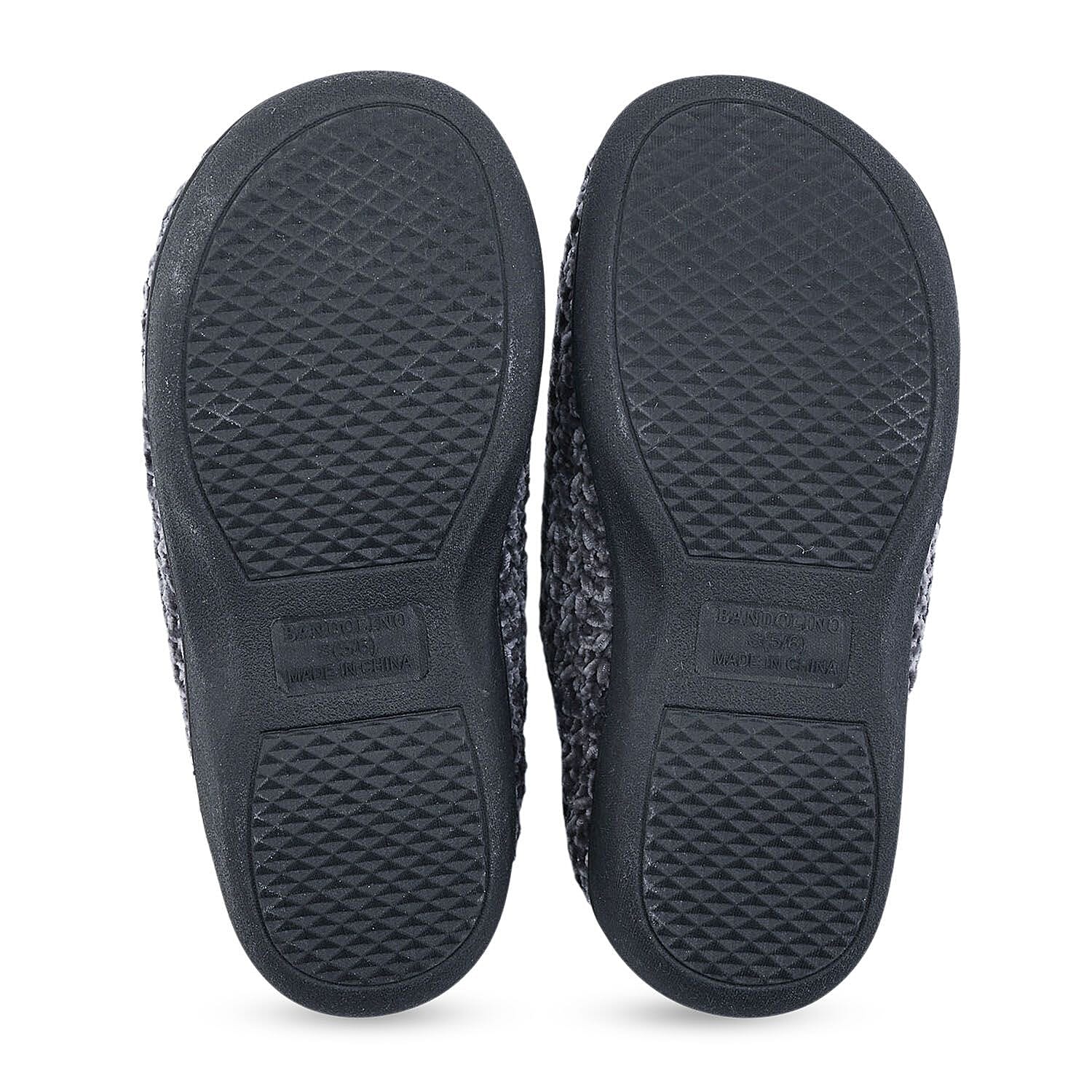 BANDOLINO Black Fur Lined Chenille House Slippers in Gifting Box - L