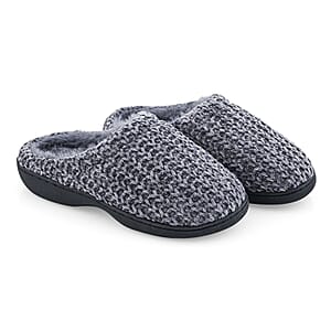BANDOLINO Black Fur Lined Chenille House Slippers in Gifting Box - S