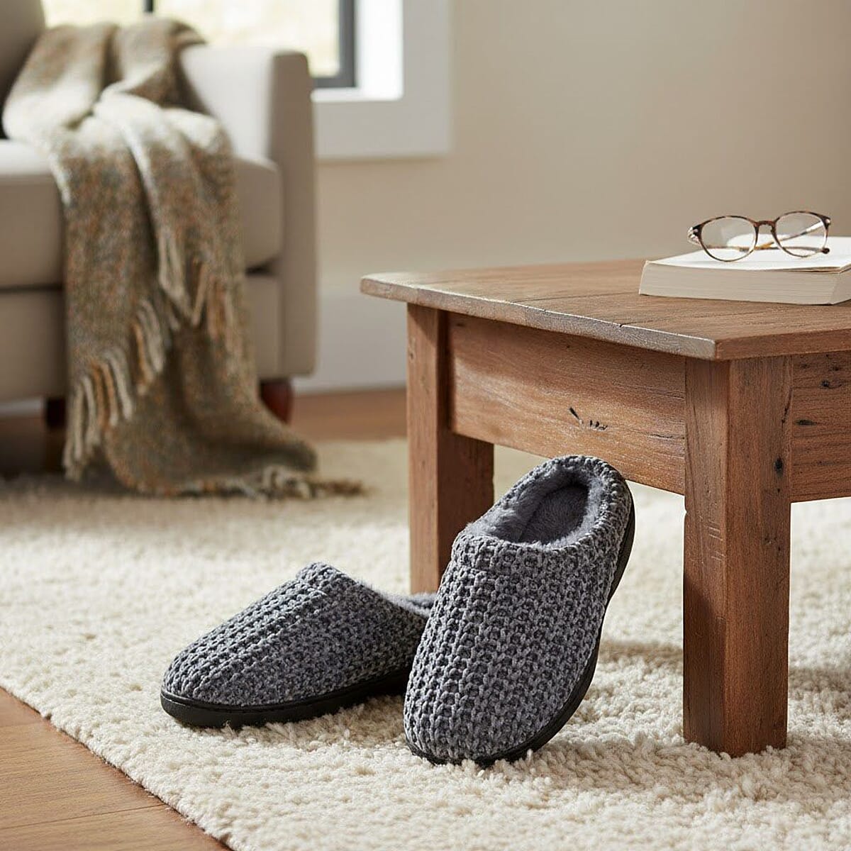 BANDOLINO Black Fur Lined Chenille House Slippers in Gifting Box - S image number 1