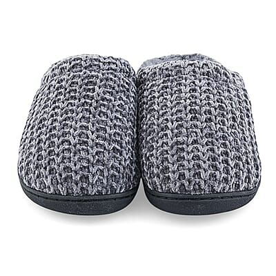 BANDOLINO Black Fur Lined Chenille House Slippers in Gifting Box - S
