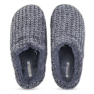 BANDOLINO Black Fur Lined Chenille House Slippers in Gifting Box - S