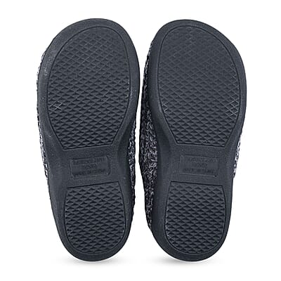 BANDOLINO Black Fur Lined Chenille House Slippers in Gifting Box - S
