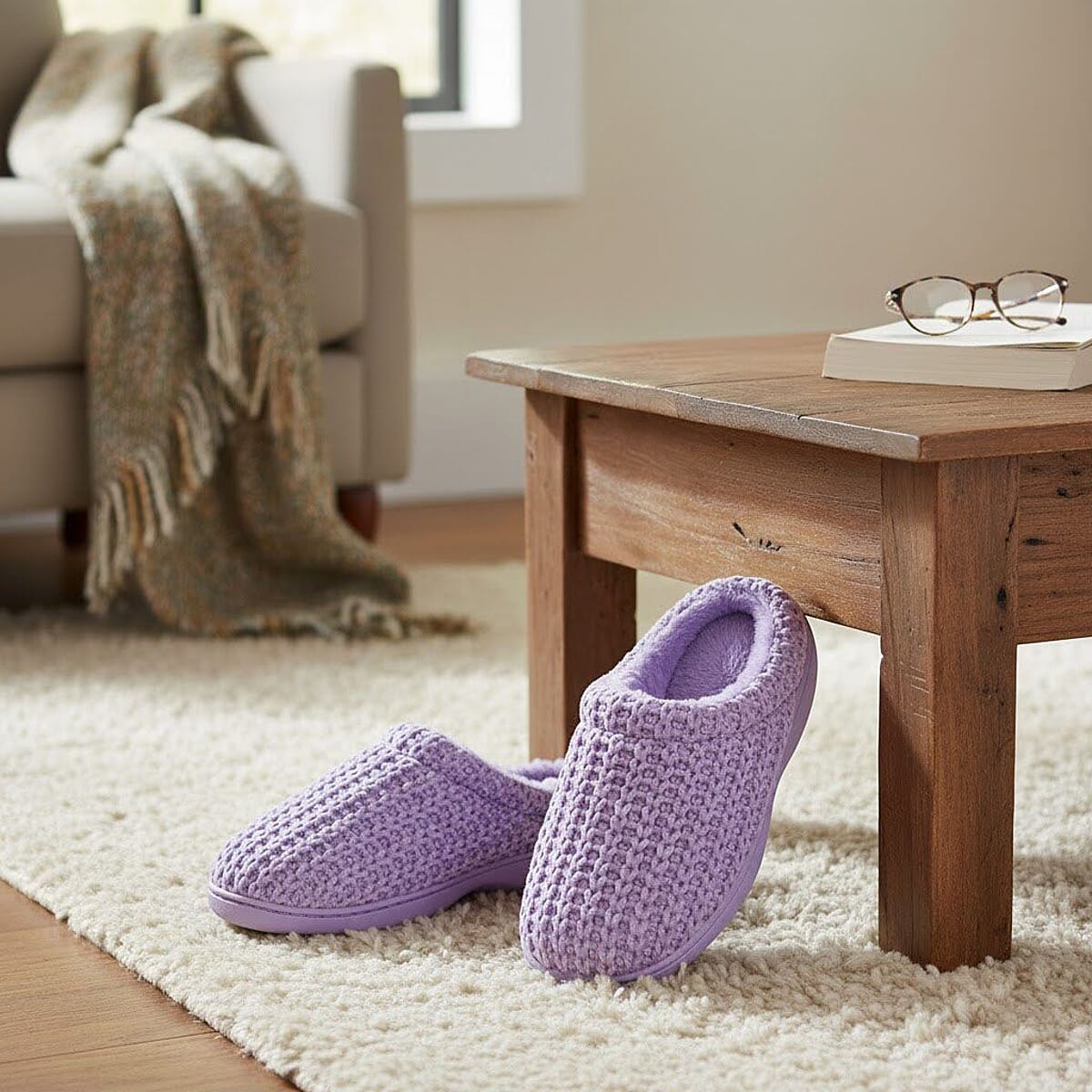 BANDOLINO Lilac Fur Lined Chenille House Slippers in Gifting Box - XL image number 1