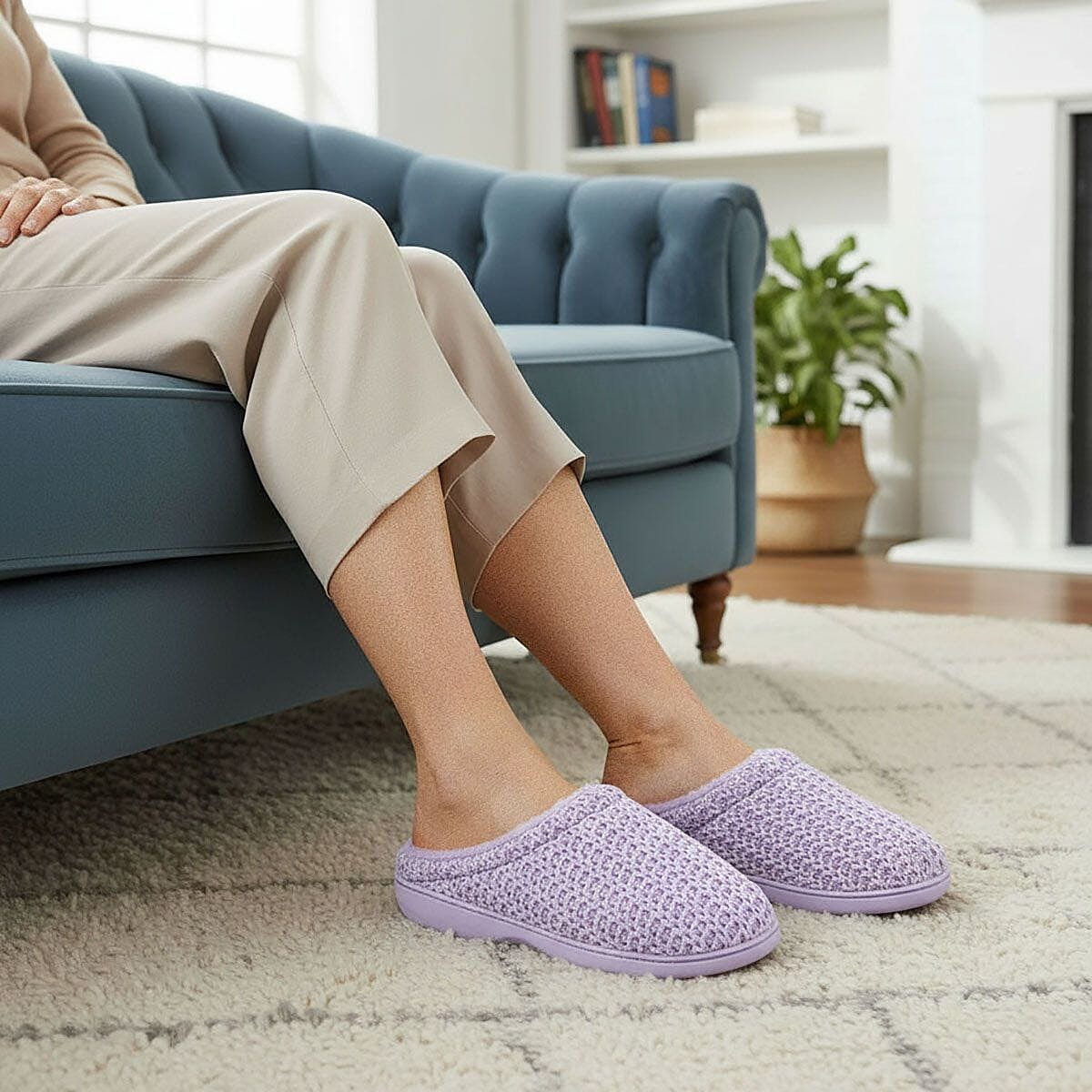 BANDOLINO Lilac Fur Lined Chenille House Slippers in Gifting Box - XL image number 2