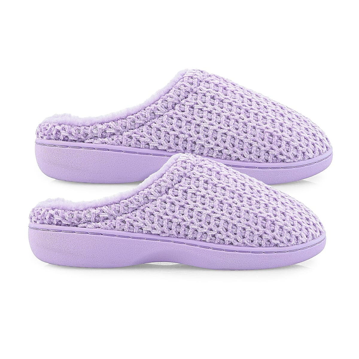 BANDOLINO Lilac Fur Lined Chenille House Slippers in Gifting Box - XL image number 4