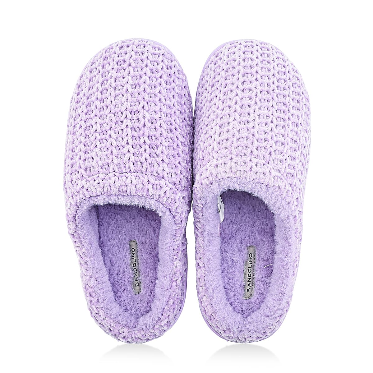 BANDOLINO Lilac Fur Lined Chenille House Slippers in Gifting Box - XL image number 5