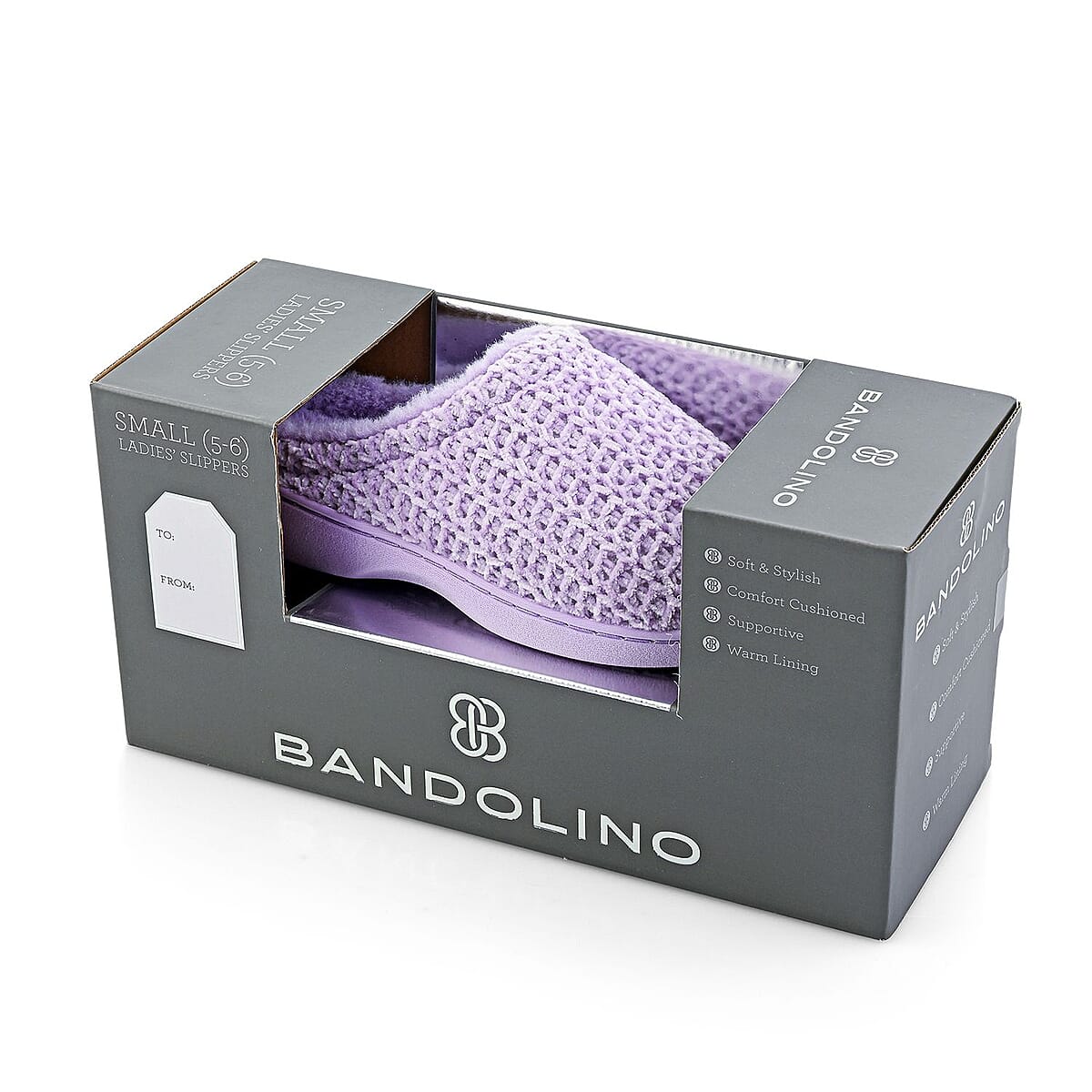 BANDOLINO Lilac Fur Lined Chenille House Slippers in Gifting Box - XL image number 7