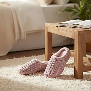 BANDOLINO Mauve Fur Lined Chenille House Slippers in Gifting Box - XL