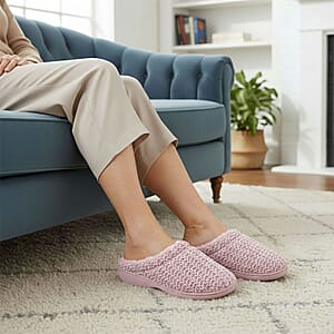 BANDOLINO Mauve Fur Lined Chenille House Slippers in Gifting Box - XL