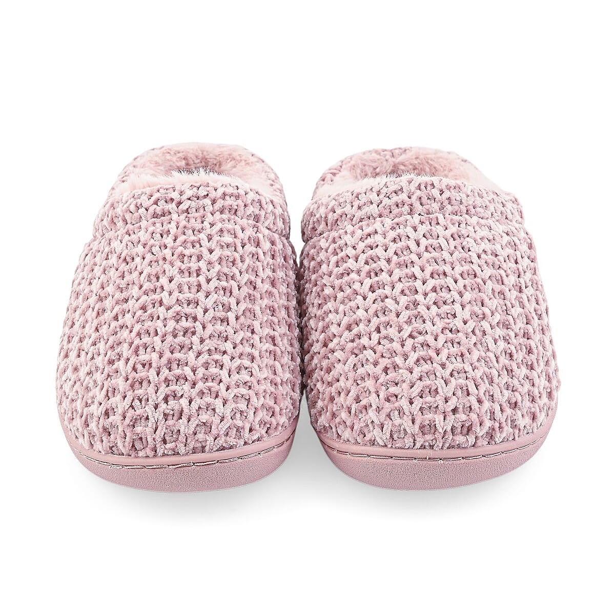 BANDOLINO Mauve Fur Lined Chenille House Slippers in Gifting Box - XL image number 3