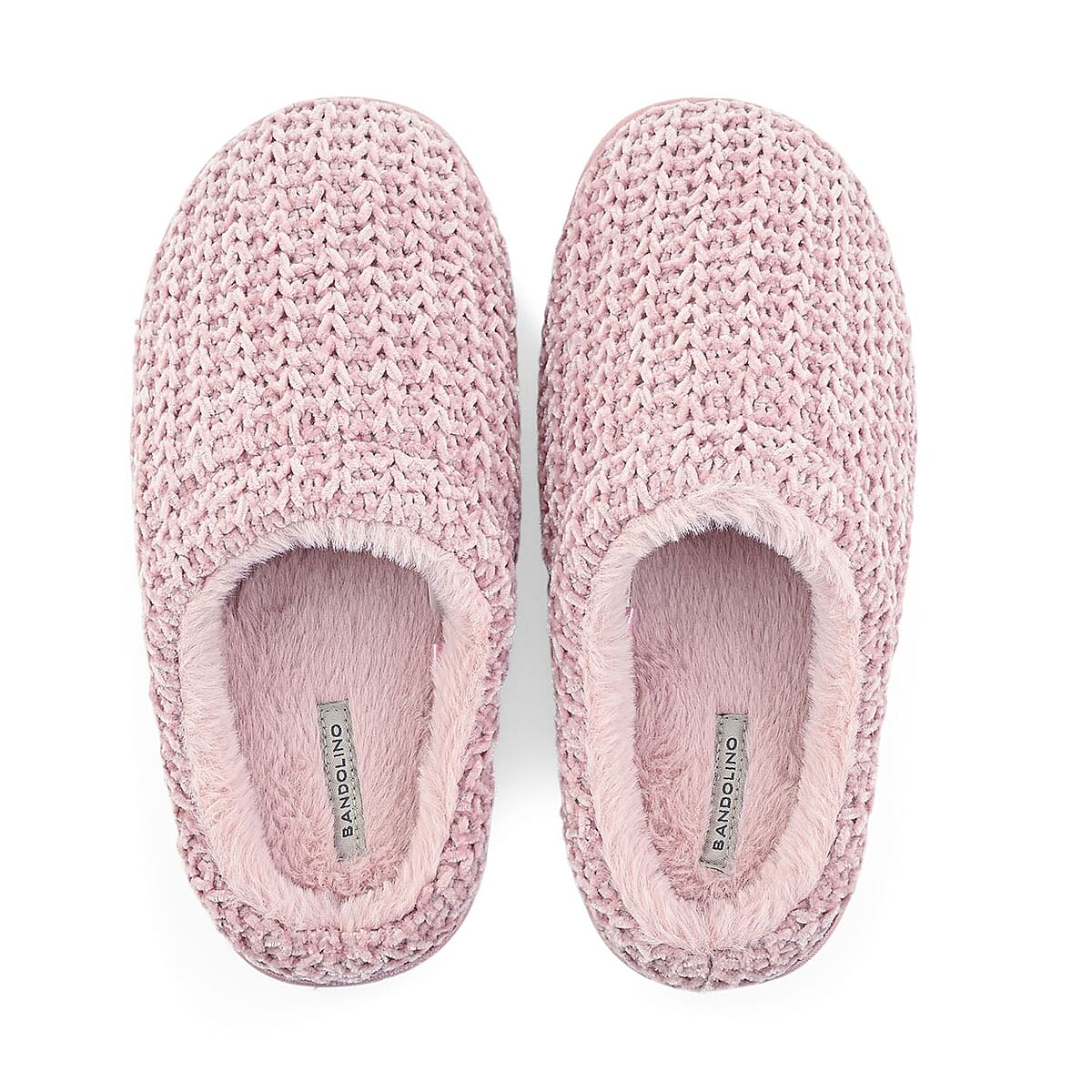 BANDOLINO Mauve Fur Lined Chenille House Slippers in Gifting Box - XL image number 5
