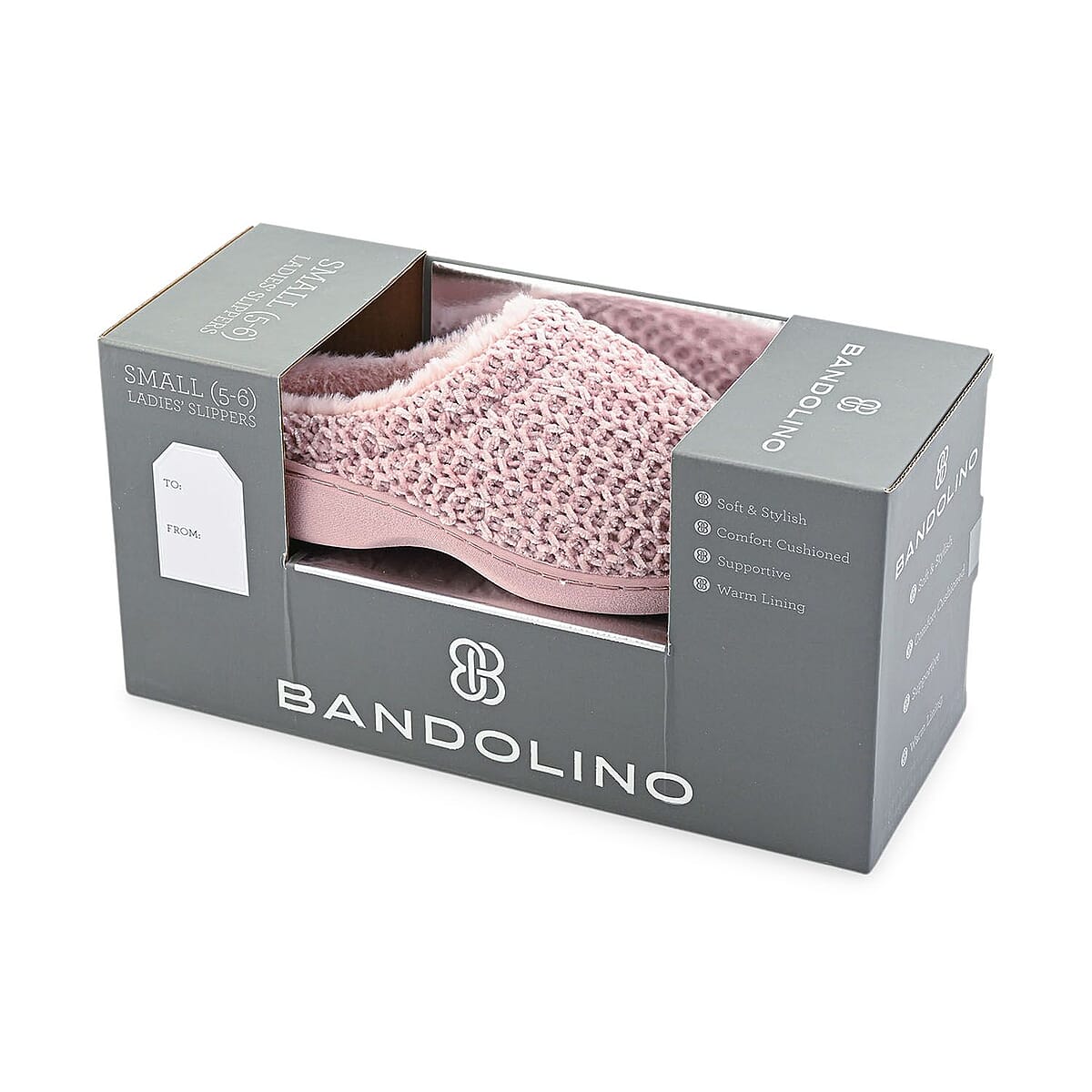 BANDOLINO Mauve Fur Lined Chenille House Slippers in Gifting Box - XL image number 7