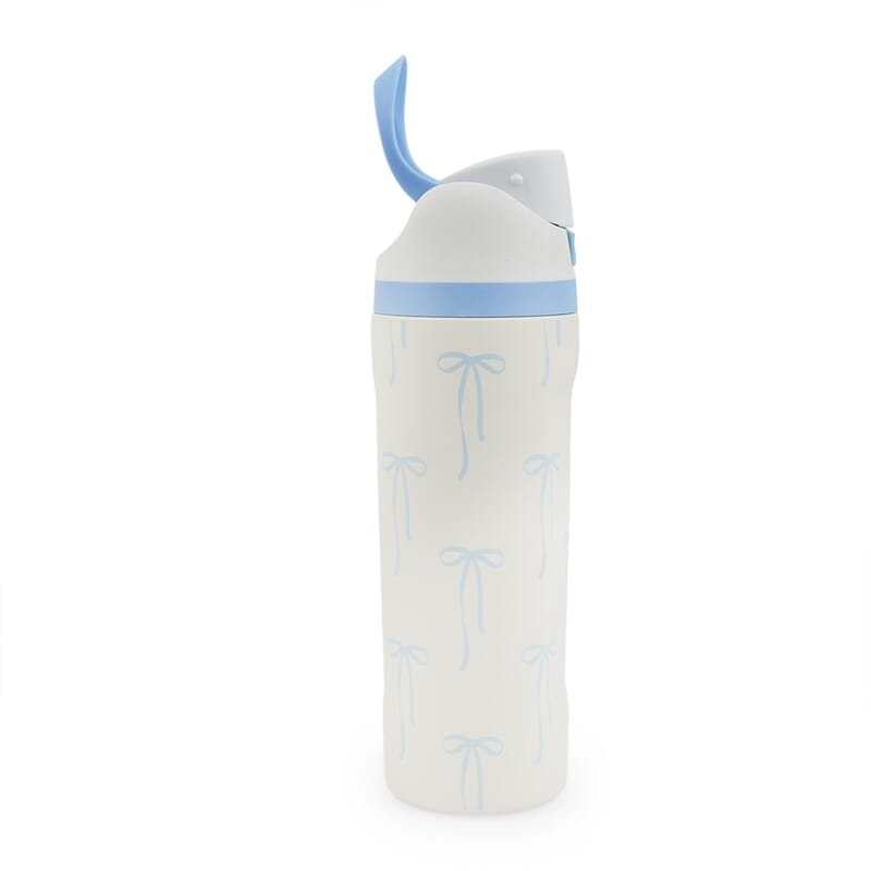 RAMPAGE Blue Bow Teddy Slippers with Matching Stainless Steel Water Bottle Gift Box – Large (9/10)