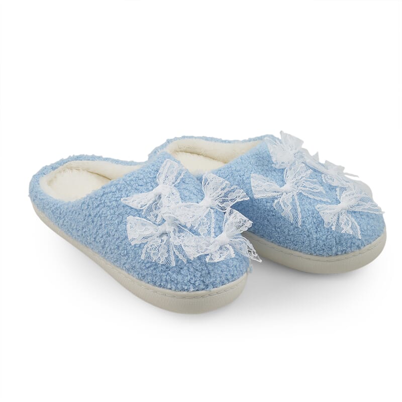 RAMPAGE Blue Bow Teddy Slippers with Matching Stainless Steel Water Bottle Gift Box – Medium (7/8)