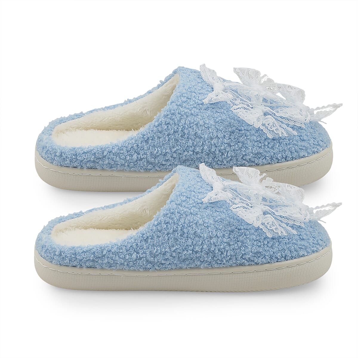 RAMPAGE Blue Bow Teddy Slippers with Matching Stainless Steel Water Bottle Gift Box &ndash; Medium (7/8) image number 5