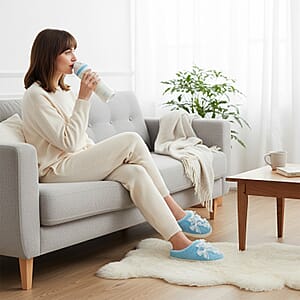 RAMPAGE Blue Bow Teddy Slippers with Matching Stainless Steel Water Bottle Gift Box &ndash; XL (11)