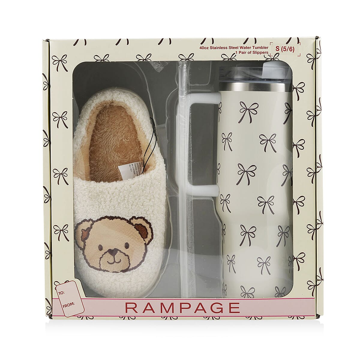 RAMPAGE Ivory Bear Teddy Slippers with Matching Stainless Steel Water Bottle Gift Box &ndash; Large (9/10) image number 6