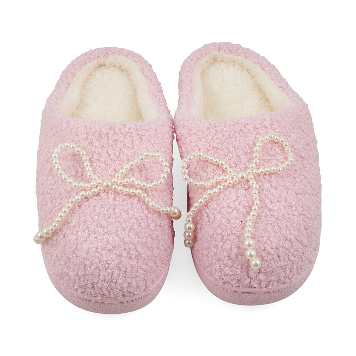 RAMPAGE Pink Pearl Bow Teddy Slippers with Matching Stainless Steel Water Bottle Gift Box &ndash; Medium (7/8) image number 4
