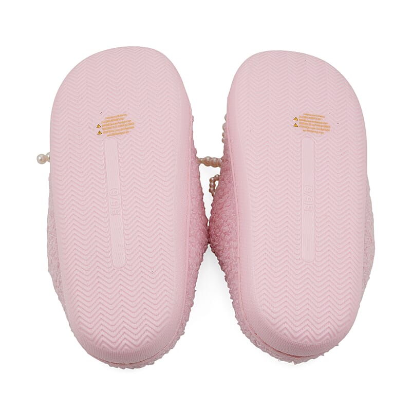 RAMPAGE Pink Pearl Bow Teddy Slippers with Matching Stainless Steel Water Bottle Gift Box – Small (5/6)
