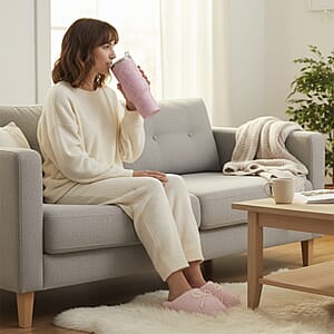 RAMPAGE Pink Pearl Bow Teddy Slippers with Matching Stainless Steel Water Bottle Gift Box &ndash; XL (11)