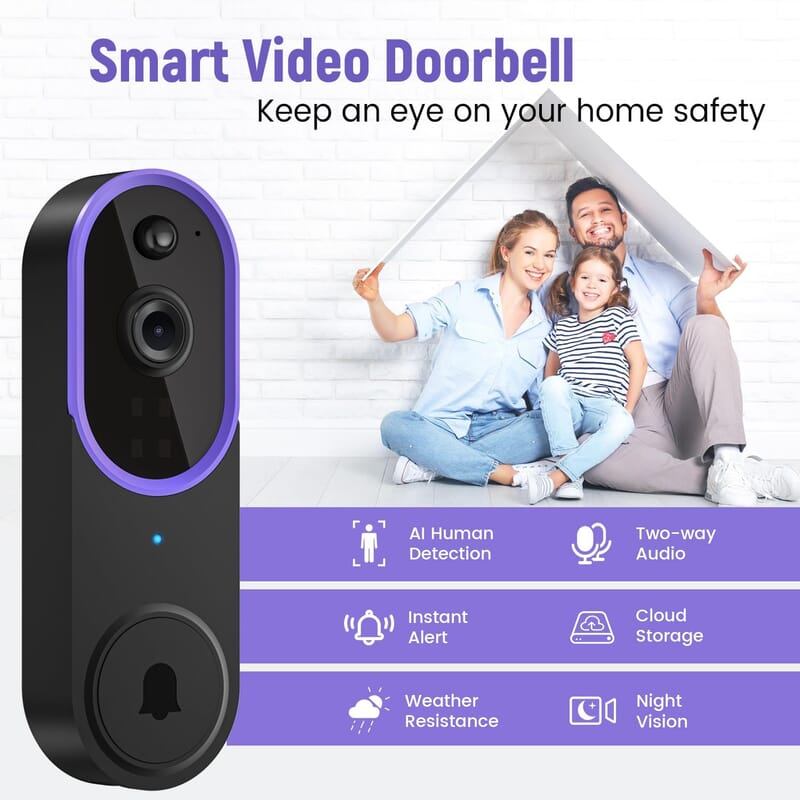 CLOSEOUT 3P Experts Smart Wi-Fi Doorbell Camera - Purple