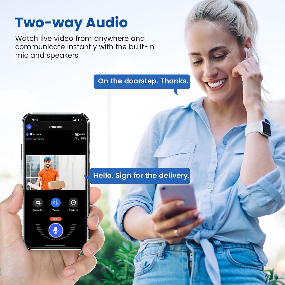 CLOSEOUT 3P Experts Smart Wi-Fi Doorbell Camera - Nude image number 9