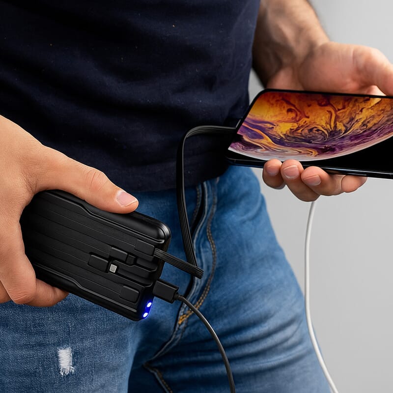 CLOSEOUT 3P Experts 10,000 mAh Power Bank with Built-in 4 Cables - Black