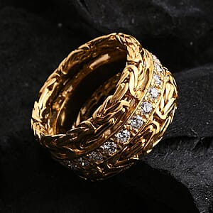 Bali Legacy Luxuriant Lab Grown Diamond Byzantine Ring in 22K Vermeil YG Over Sterling Silver 1.00 ctw (Size 10.0)