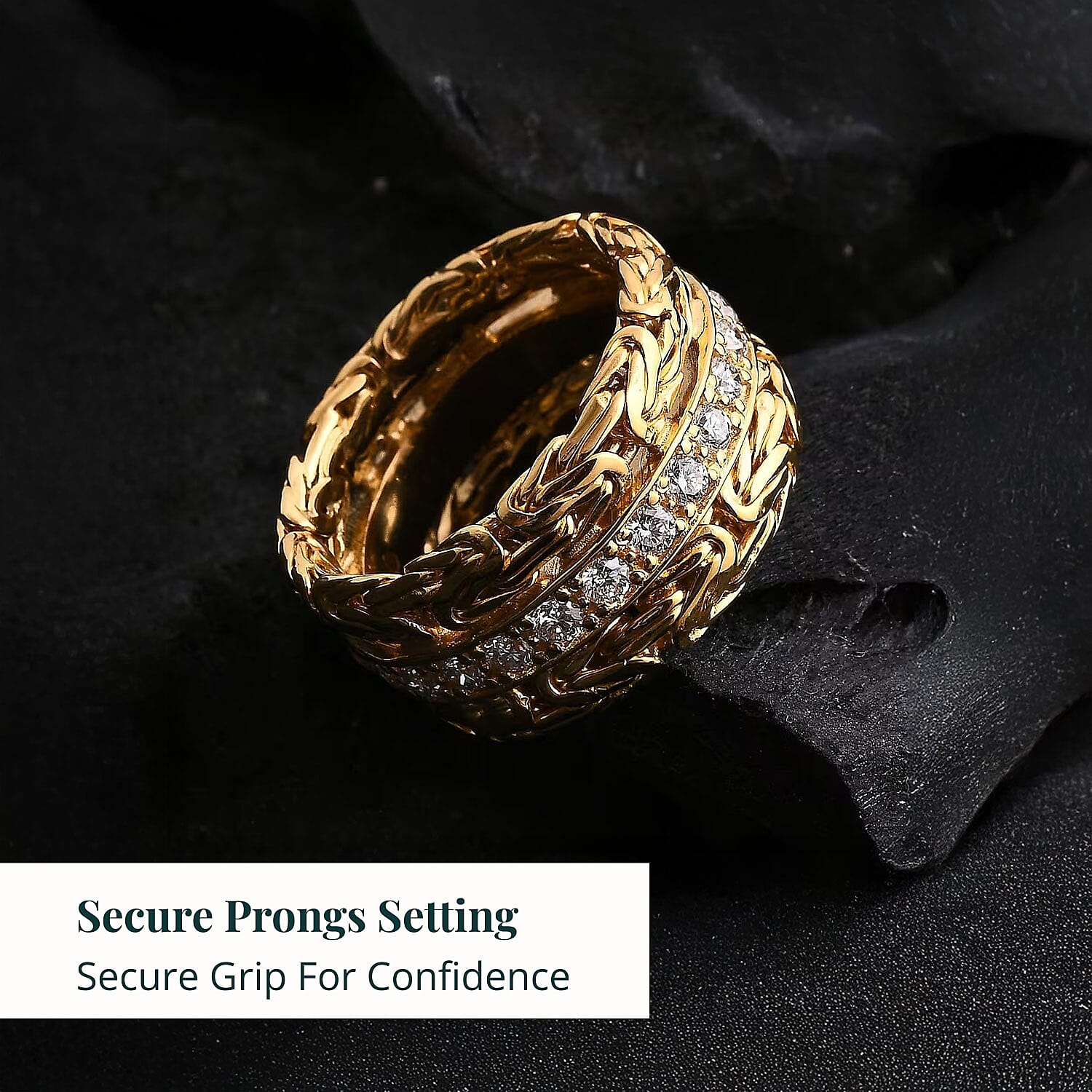 Bali Legacy Luxuriant Lab Grown Diamond Byzantine Ring in 22K Vermeil YG Over Sterling Silver 1.00 ctw (Size 10.0)