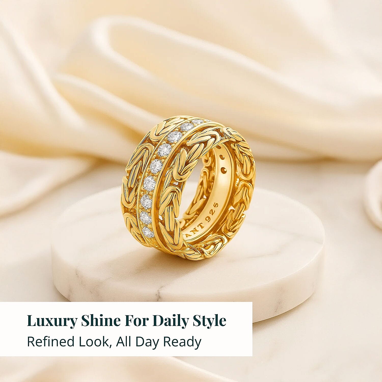 Bali Legacy Luxuriant Lab Grown Diamond Byzantine Ring in 22K Vermeil YG Over Sterling Silver 1.00 ctw (Size 10.0)
