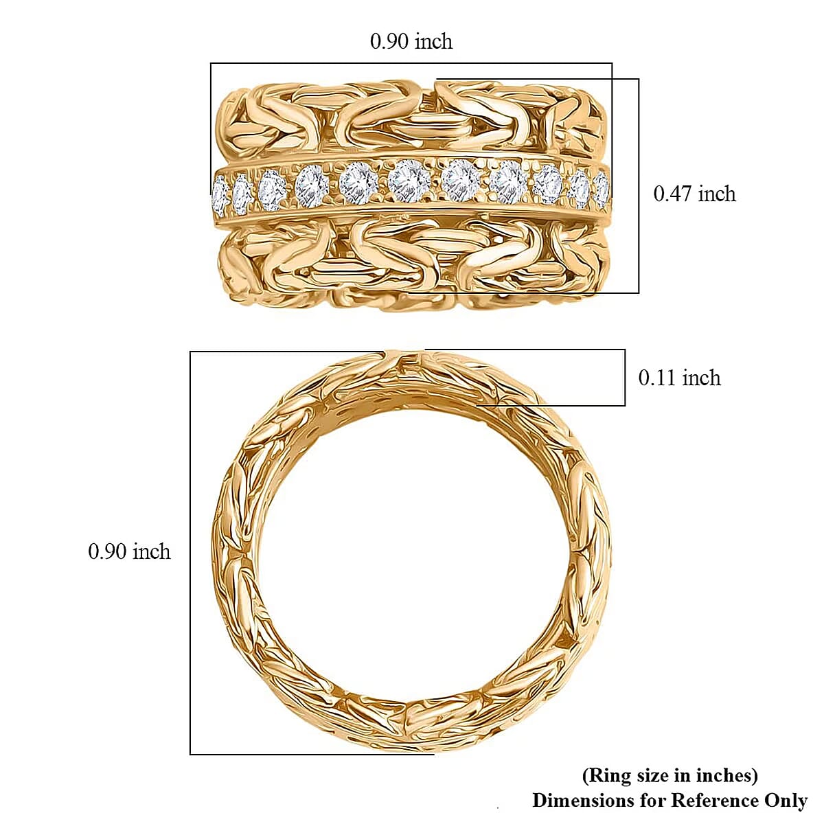 Bali Legacy Luxuriant Lab Grown Diamond G-H SI 1.00 ctw Byzantine Ring in 22K Vermeil Yellow Gold Over Sterling Silver (Size 10.0) (Del. in 12-15 Days) image number 6