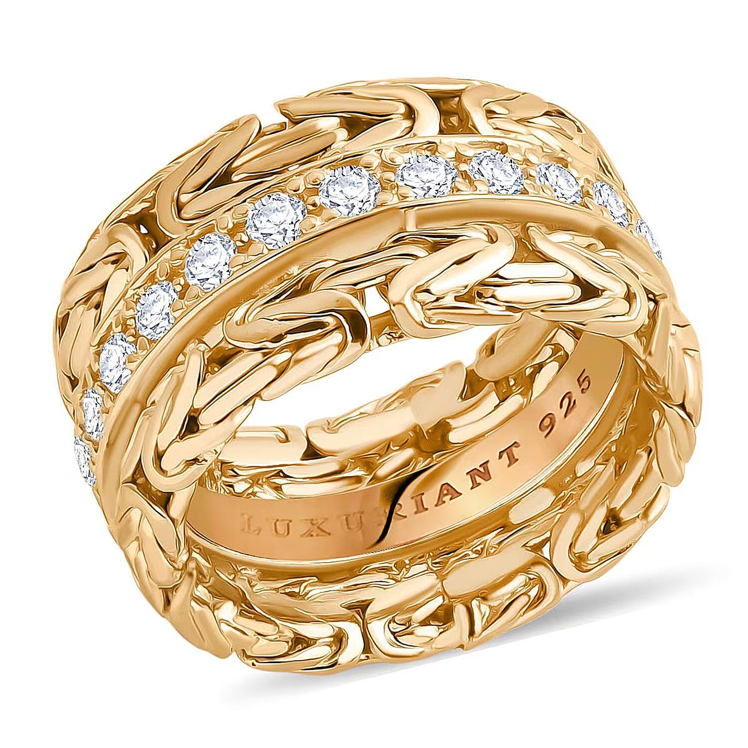 Bali Legacy Luxuriant Lab Grown Diamond Byzantine Ring in 22K Vermeil YG Over Sterling Silver 1.00 ctw (Size 6.0)