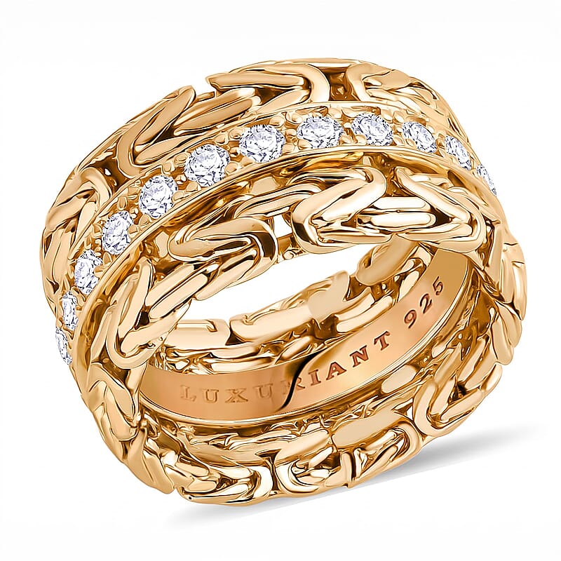 Bali Legacy Luxuriant Lab Grown Diamond Byzantine Ring in 22K Vermeil YG Over Sterling Silver 1.00 ctw (Size 6.0)