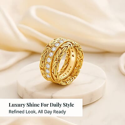 Bali Legacy Luxuriant Lab Grown Diamond Byzantine Ring in 22K Vermeil YG Over Sterling Silver 1.00 ctw (Size 6.0)