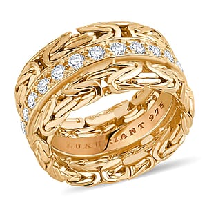 Bali Legacy Luxuriant Lab Grown Diamond G-H SI 1.00 ctw Byzantine Ring in 22K Vermeil Yellow Gold Over Sterling Silver (Size 7.0) (Del. in 12-15 Days)