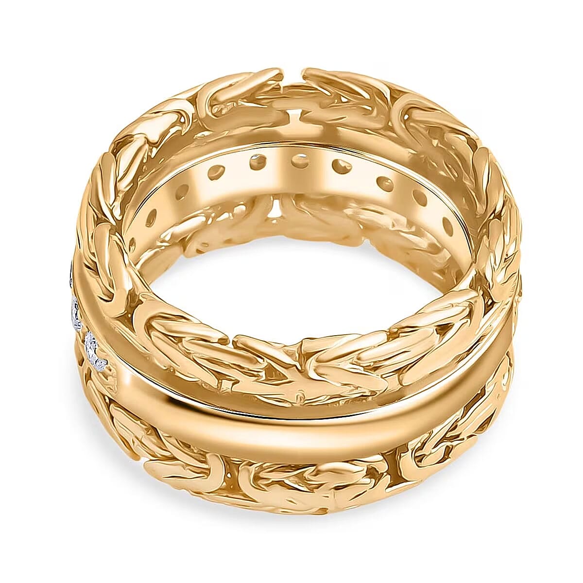 Bali Legacy Luxuriant Lab Grown Diamond G-H SI 1.00 ctw Byzantine Ring in 22K Vermeil Yellow Gold Over Sterling Silver (Size 7.0) (Del. in 12-15 Days) image number 7