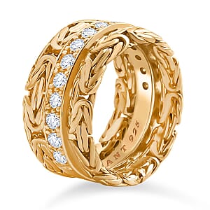 Bali Legacy Luxuriant Lab Grown Diamond (G-H, SI) Byzantine Ring in 22K Vermeil YG Over Sterling Silver 1.00 ctw (Size 9.0)