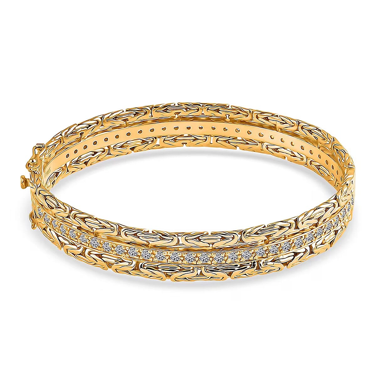 Bali Legacy Luxuriant Lab Grown Diamond G-H SI 2.50 ctw Bangle Bracelet in 22K Vermeil Yellow Gold Over Sterling Silver (7.25 In) image number 0