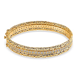 Bali Legacy Luxuriant Lab Grown Diamond G-H SI 2.50 ctw Bangle Bracelet in 22K Vermeil Yellow Gold Over Sterling Silver (7.25 In)