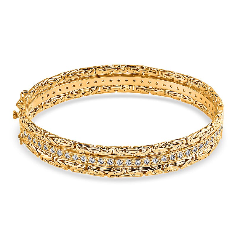 Bali Legacy Luxuriant Lab Grown Diamond G-H SI 2.50 ctw Byzantine Bangle Bracelet in 22K Vermeil Yellow Gold Over Sterling Silver (7.25 In)