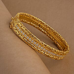 Doorbuster Bali Legacy Luxuriant Lab Grown Diamond G-H SI 2.50 ctw Byzantine Bangle Bracelet in 22K Vermeil Yellow Gold Over Sterling Silver (7.25 In)