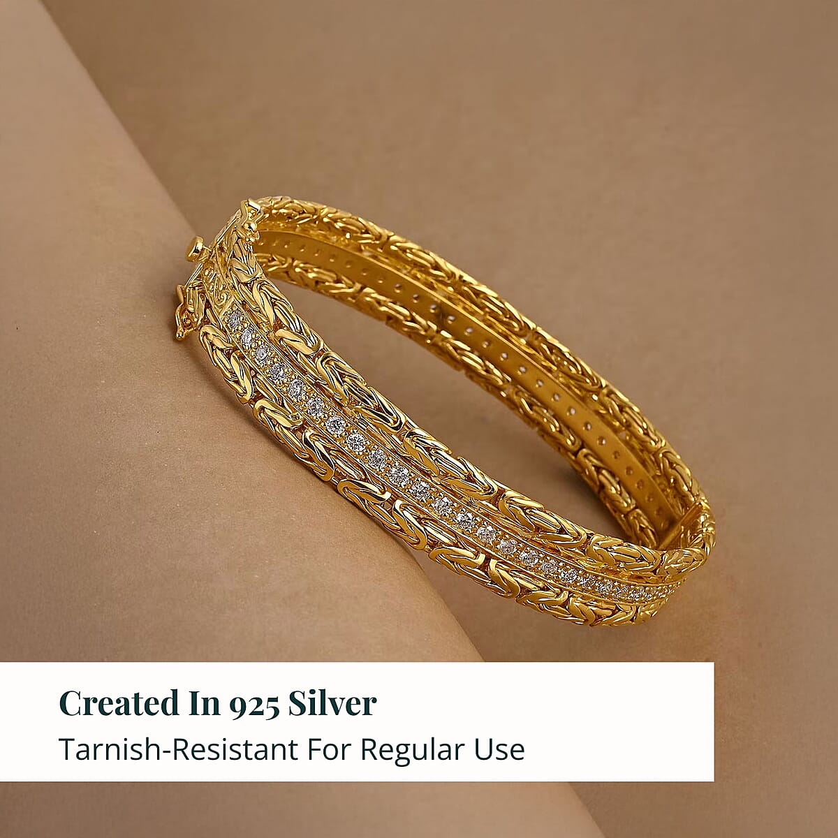 Bali Legacy Luxuriant Lab Grown Diamond G-H SI 2.50 ctw Bangle Bracelet in 22K Vermeil Yellow Gold Over Sterling Silver (7.25 In) image number 2