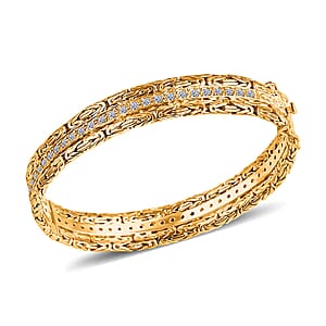Doorbuster Bali Legacy Luxuriant Lab Grown Diamond G-H SI 2.50 ctw Byzantine Bangle Bracelet in 22K Vermeil Yellow Gold Over Sterling Silver (7.25 In)