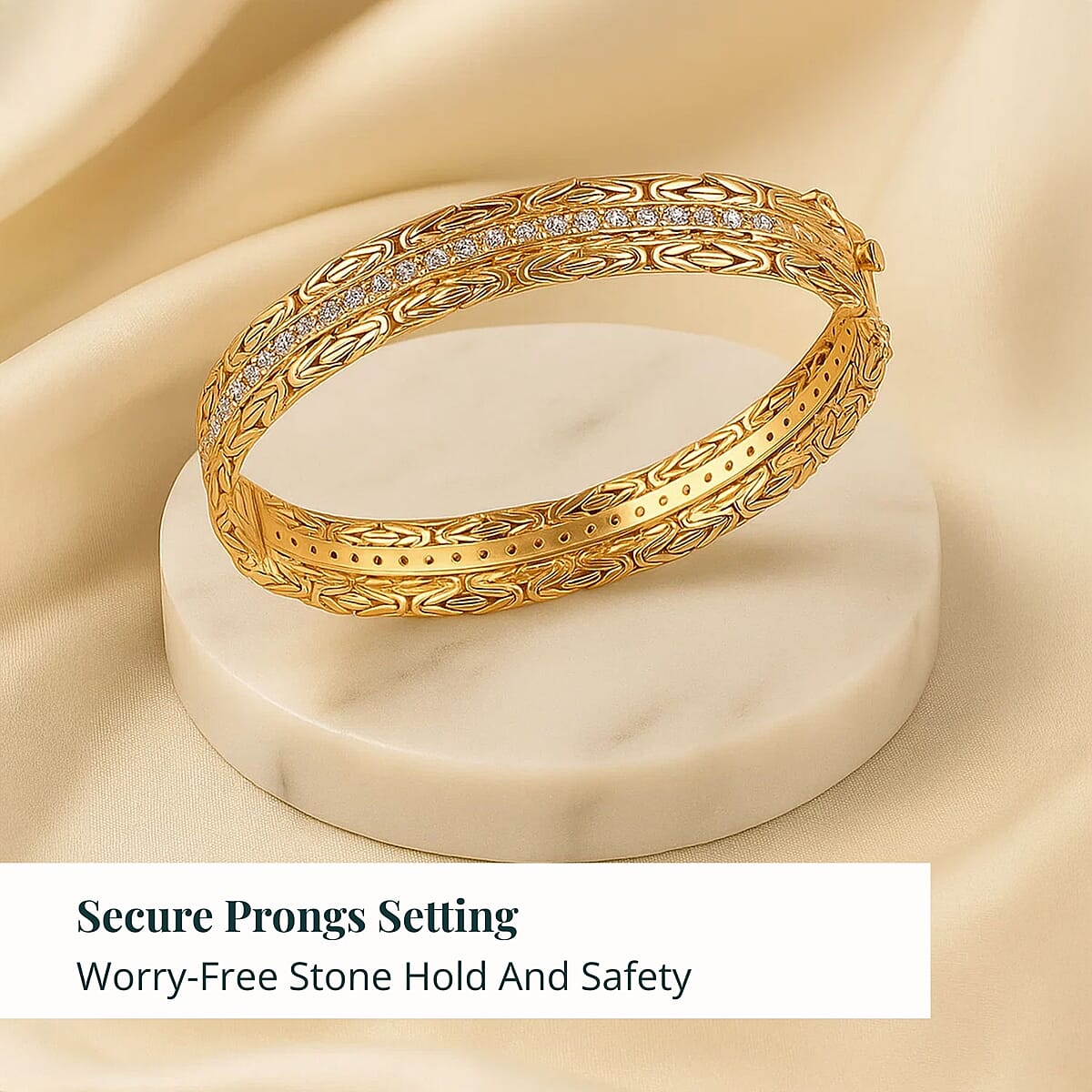 Bali Legacy Luxuriant Lab Grown Diamond G-H SI 2.50 ctw Bangle Bracelet in 22K Vermeil Yellow Gold Over Sterling Silver (7.25 In) image number 4